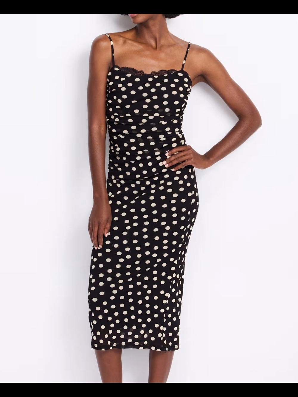 Stitch Fix Black and Cream Polka Dot Slip Midi Dress Size L